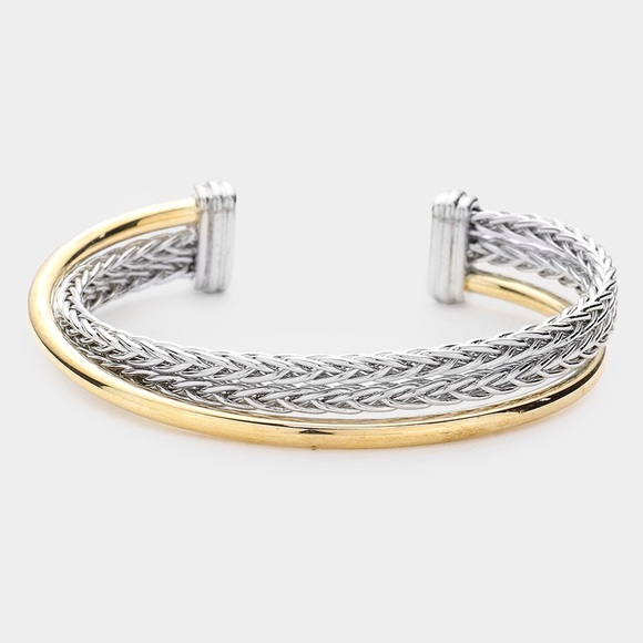 Two Tone Cross Over Cuff Bracelet - Picture 1 of 1